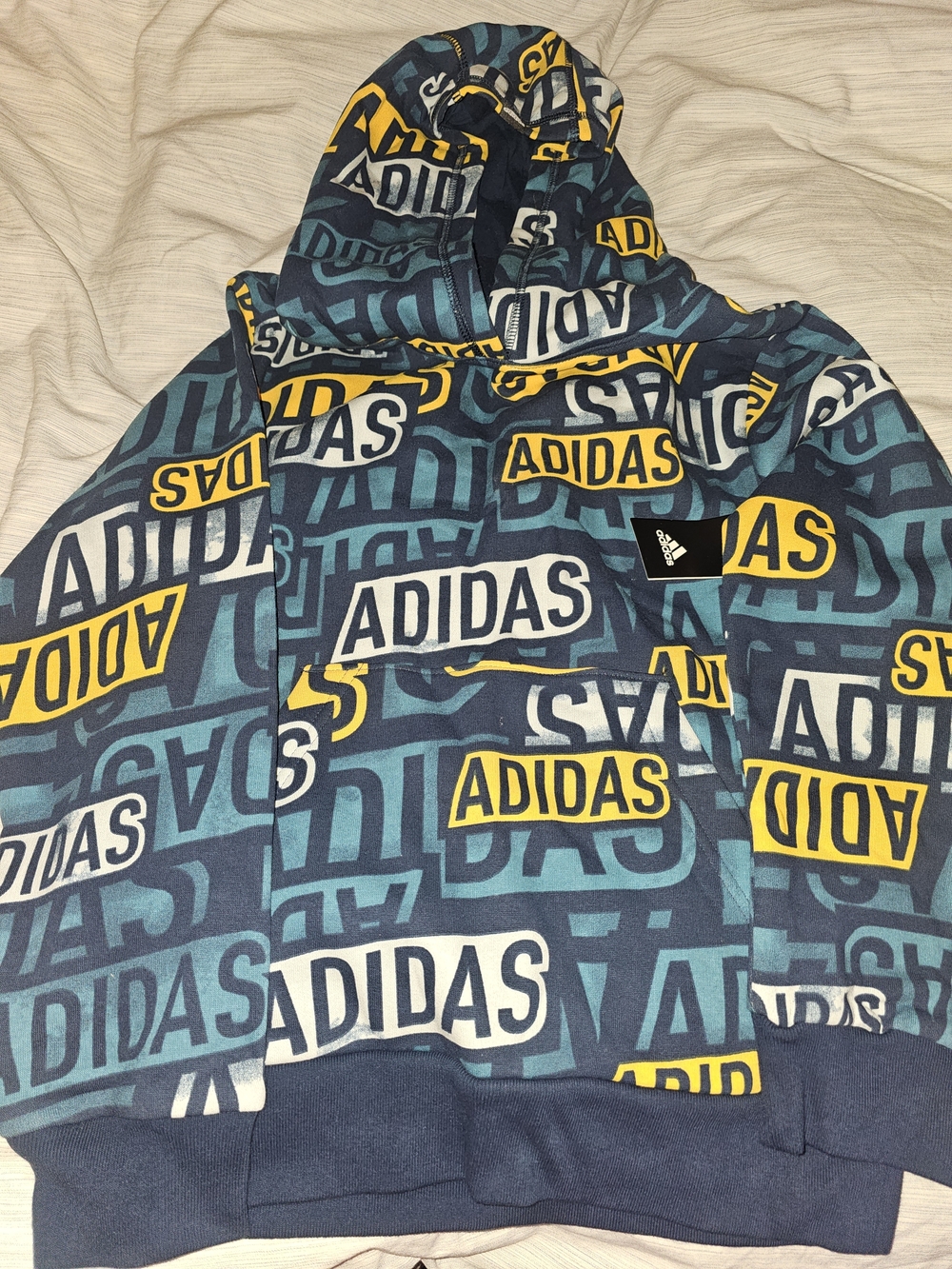 adidas Teal, Navy & Yellow Logo Print Hoodie